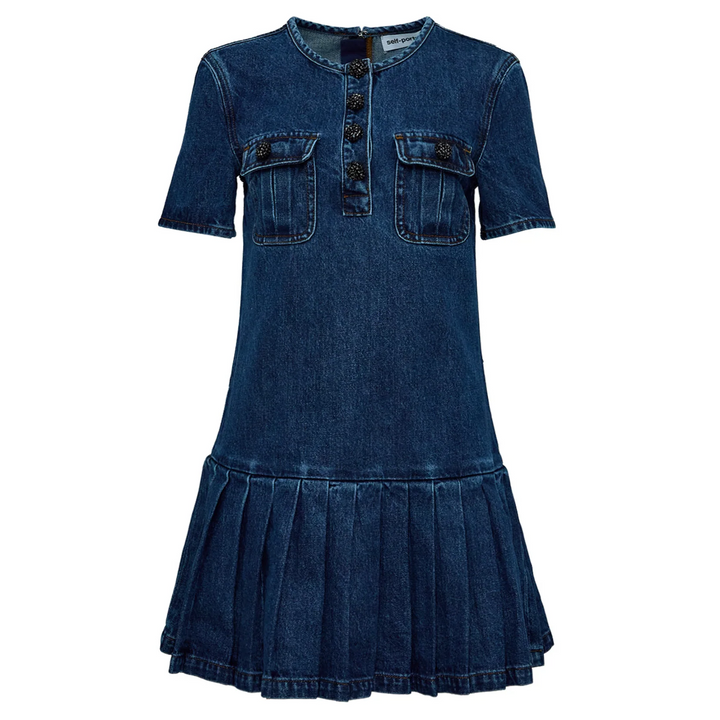 Pleated Denim Mini Dress