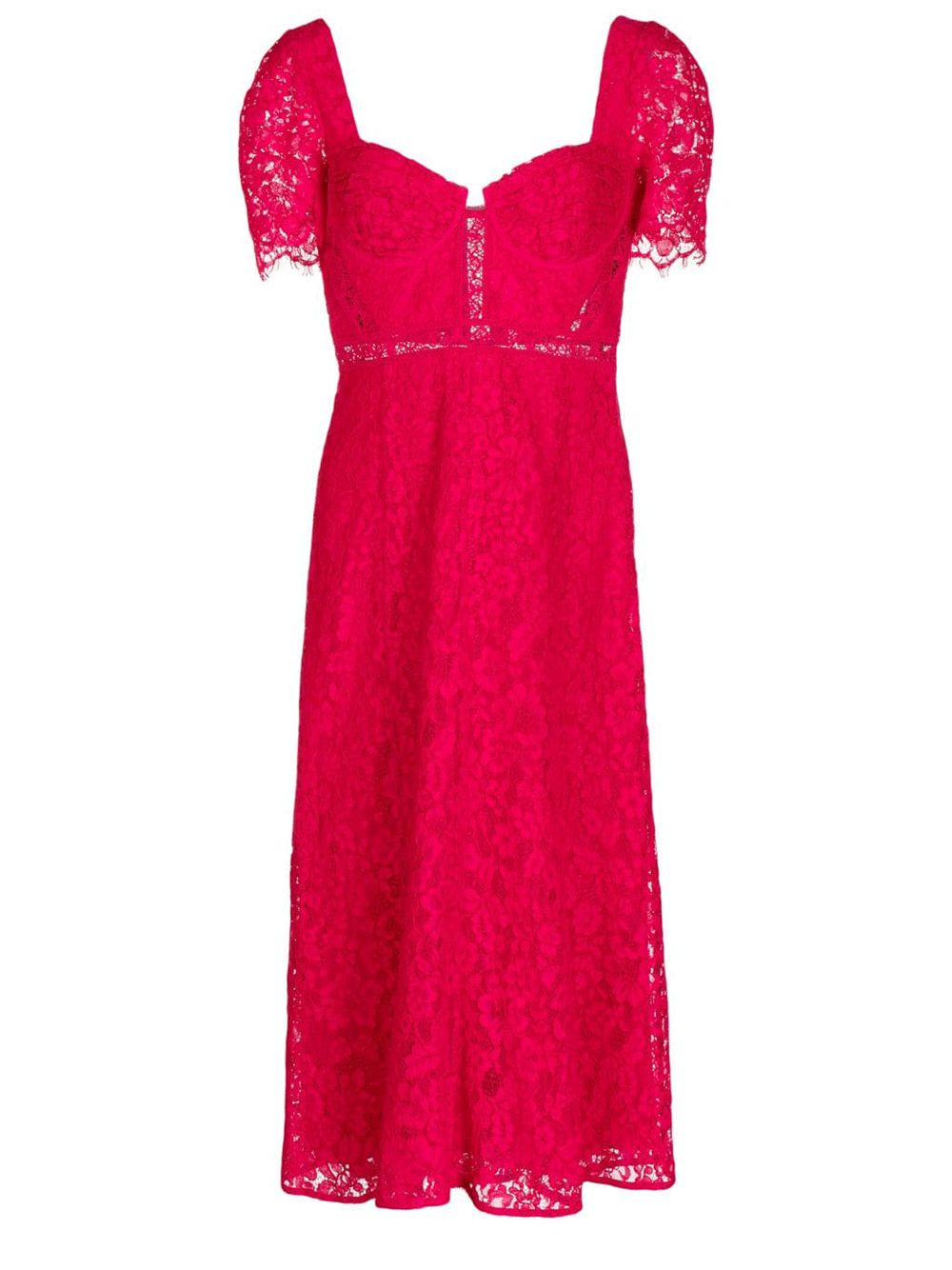 Self Portrait Red Crepe Lace Detail Midi Dress Red 1