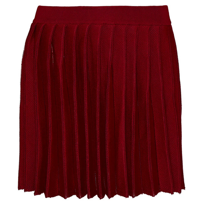 Red Pleated Knit Mini Skirt