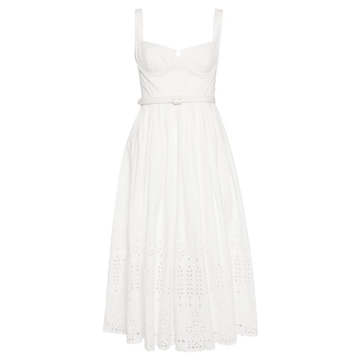 Váy midi ren cotton trắng