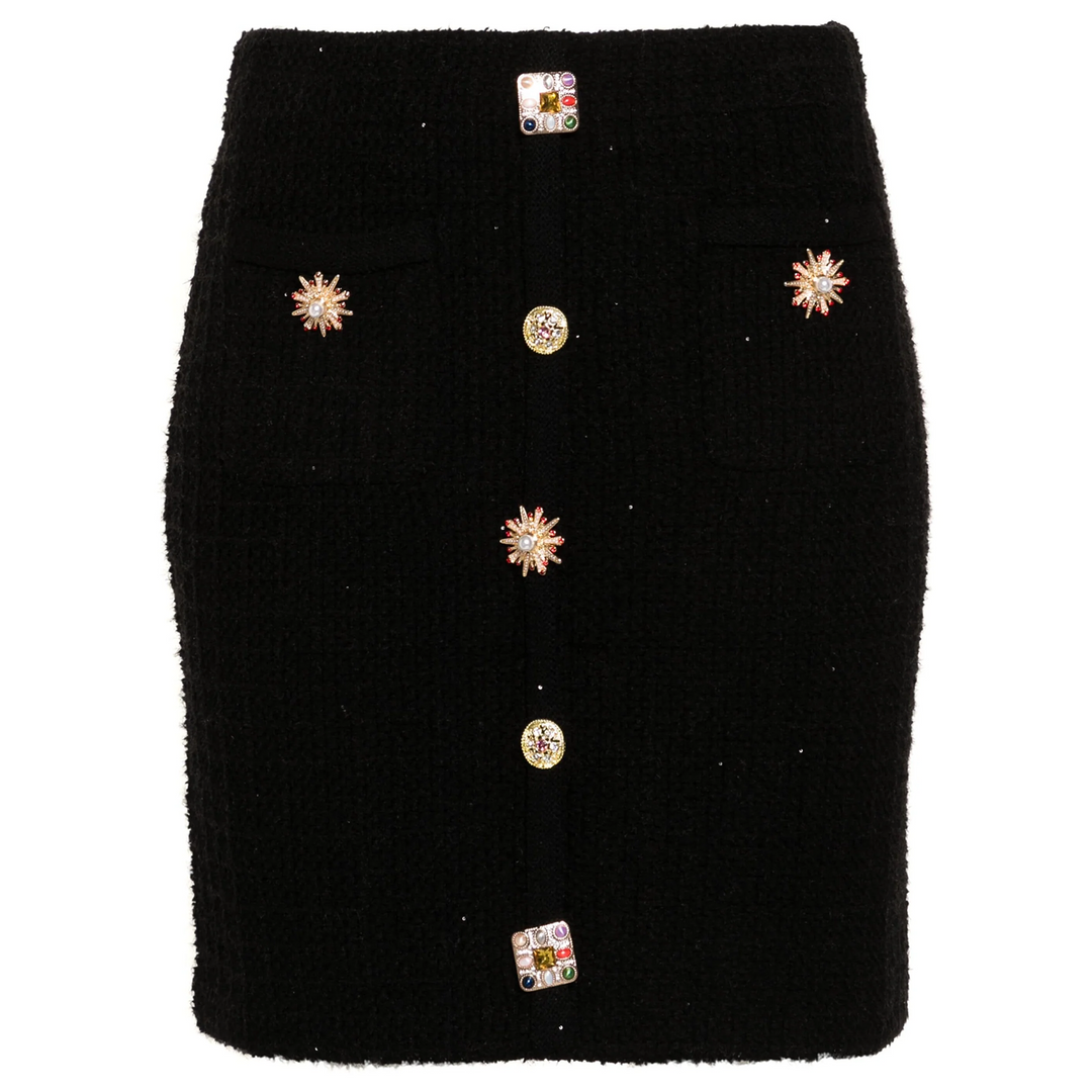 Black Jewel Button Knit Mini Skirt