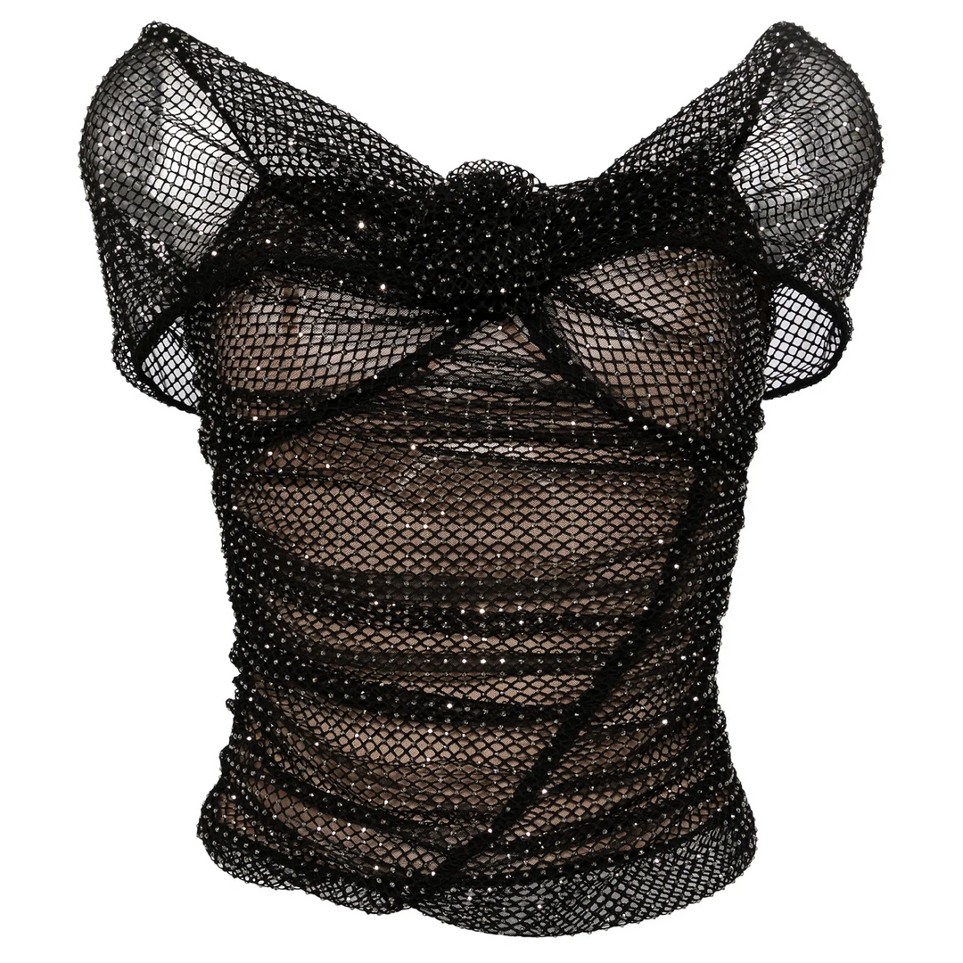 Black Rhinestone Fishnet Top