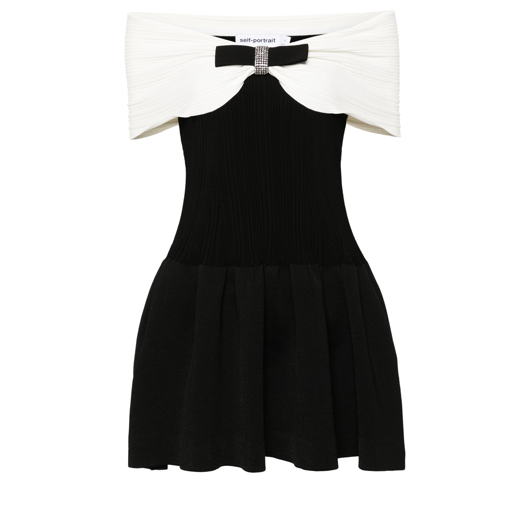 Self-Portrait_Black_Knit_Bow_Mini_Dress-Black