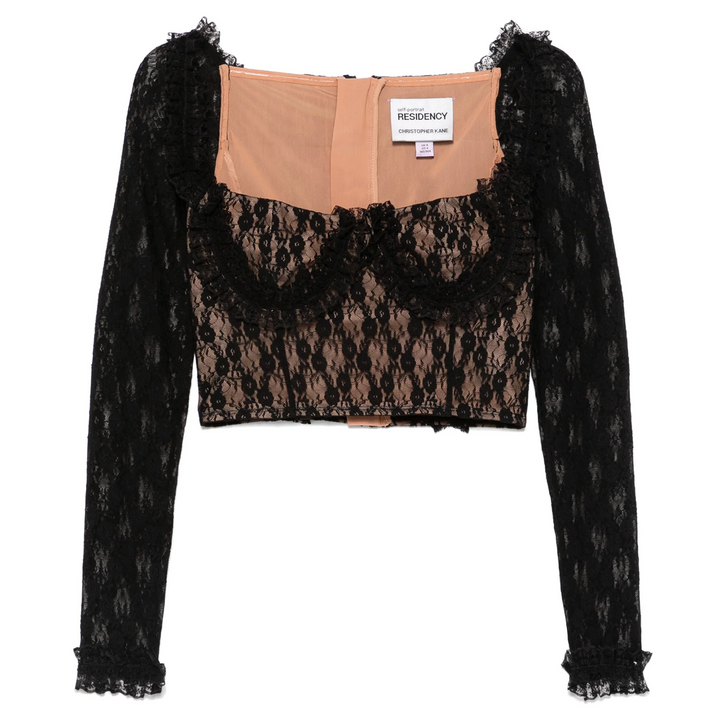 Black Lace Ruffle Top