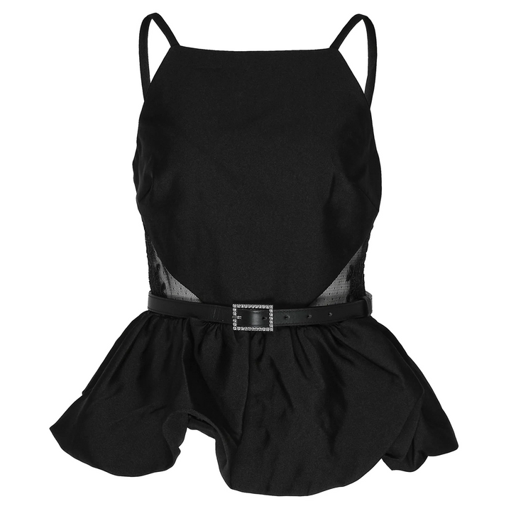 Black Taffeta Peplum Top