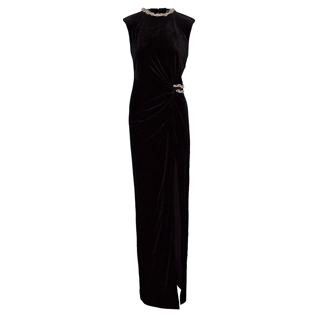 Black Velvet Embellished Maxi Dress