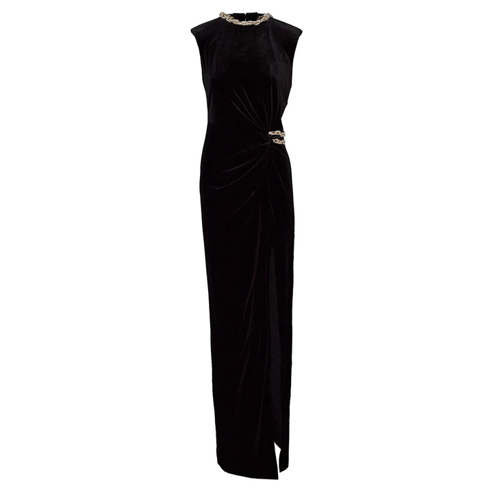 Black Velvet Embellished Maxi Dress