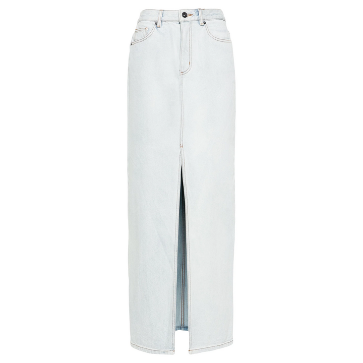 Bleach Wash Denim Maxi Skirt