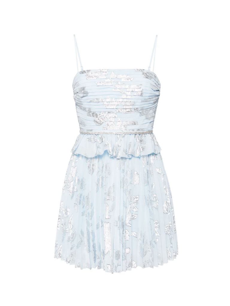 Blue Metallic Floral Mini Dress  Club21.com