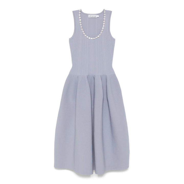 Self-Portrait_Blue_Ribbed_Knit_Diamante_Midi_Dress_Blue