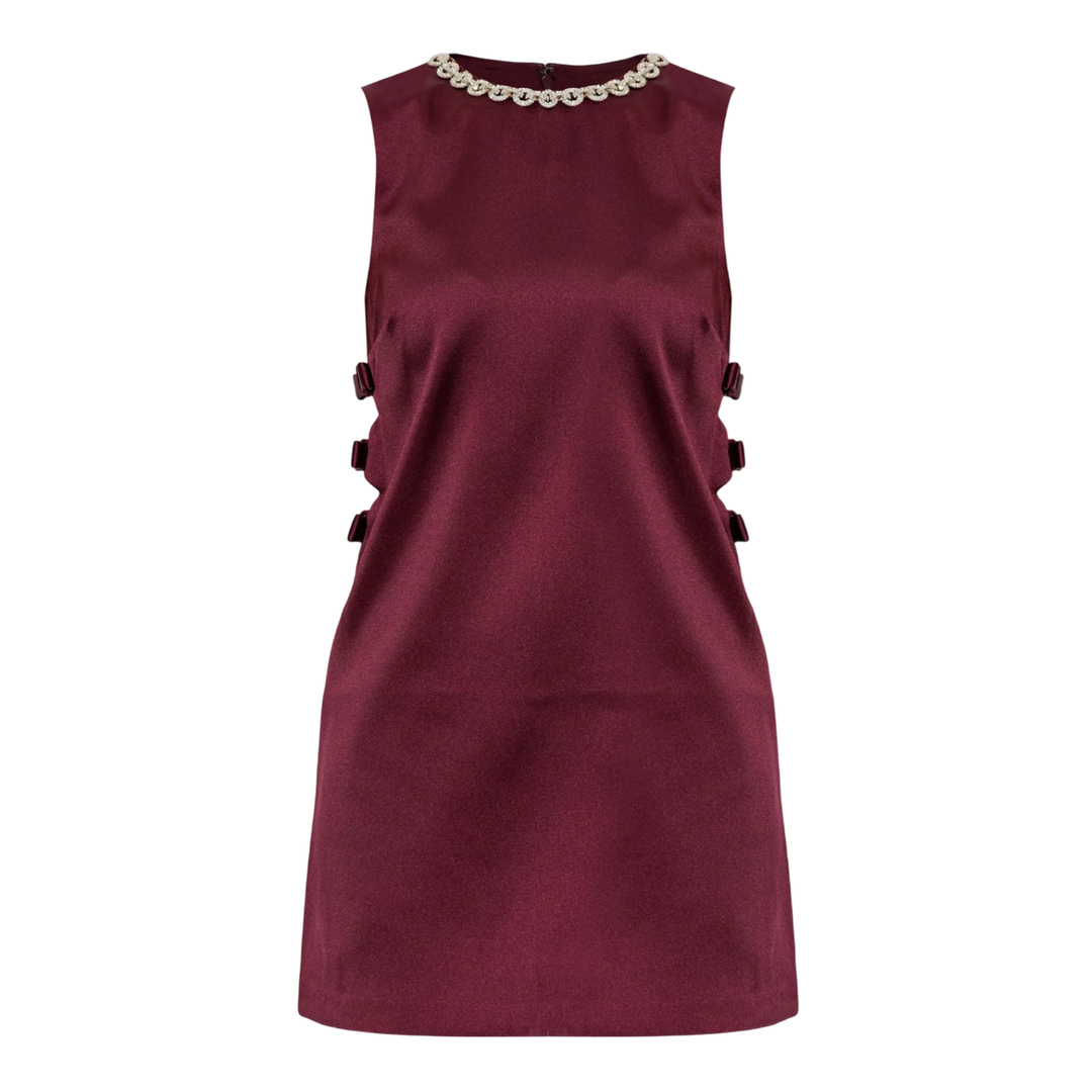 Self-Portrait Satin Cut Out Mini Dress Burgundy 10 Self-Portrait Satin Cut Out Mini Dress Burgundy 10