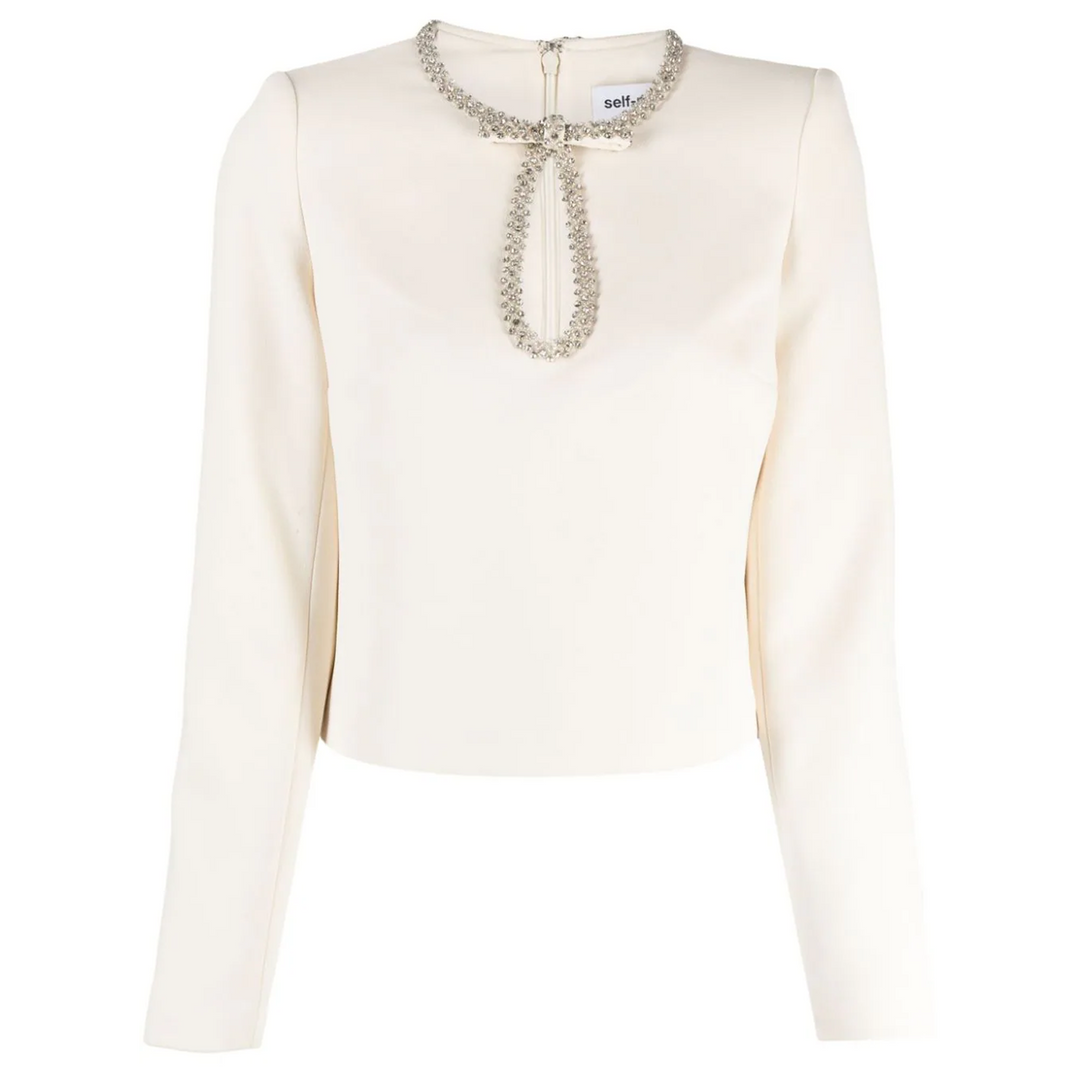 CNY Cream Crepe Diamante Top