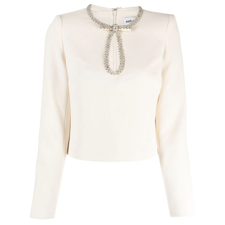 CNY Cream Crepe Diamante Top