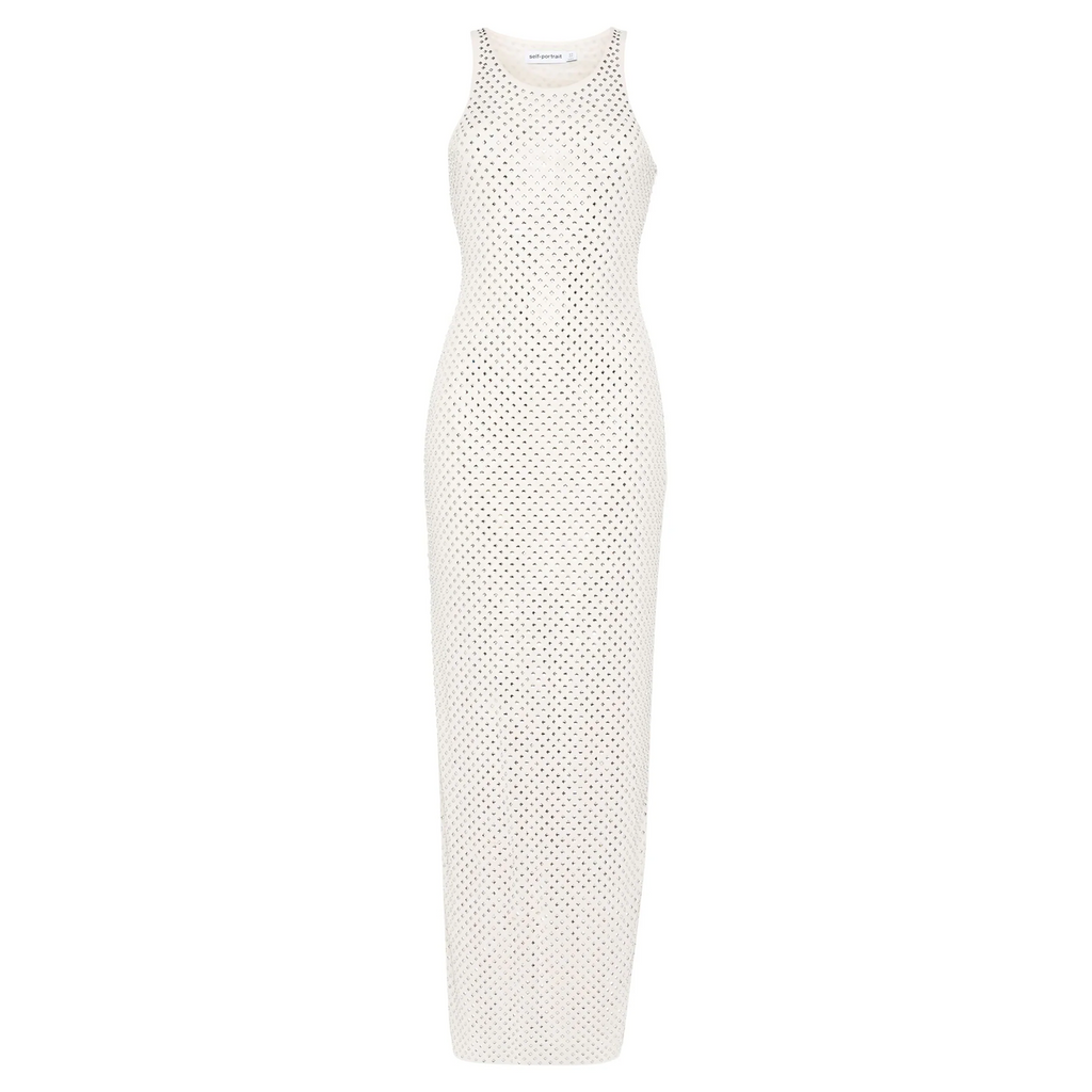 cream rhinestone mesh maxi dress – Long sleeves and a DressSilhouette: cami_dress Size:16 32/33 Slim Ready To Ship Lace