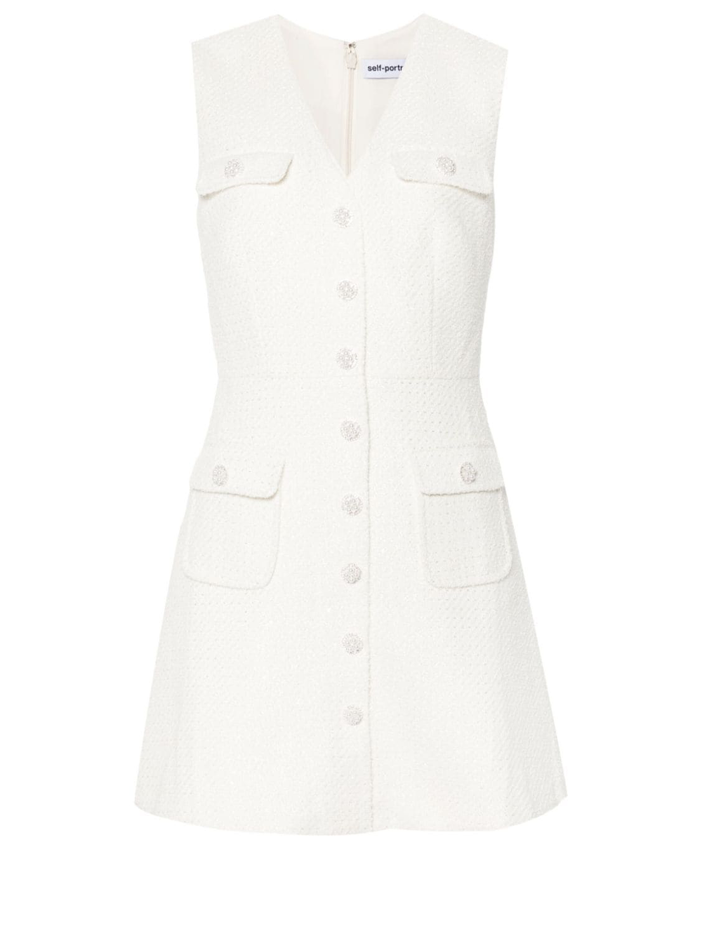 Cream Tinsel Boucle Buttoned Dress