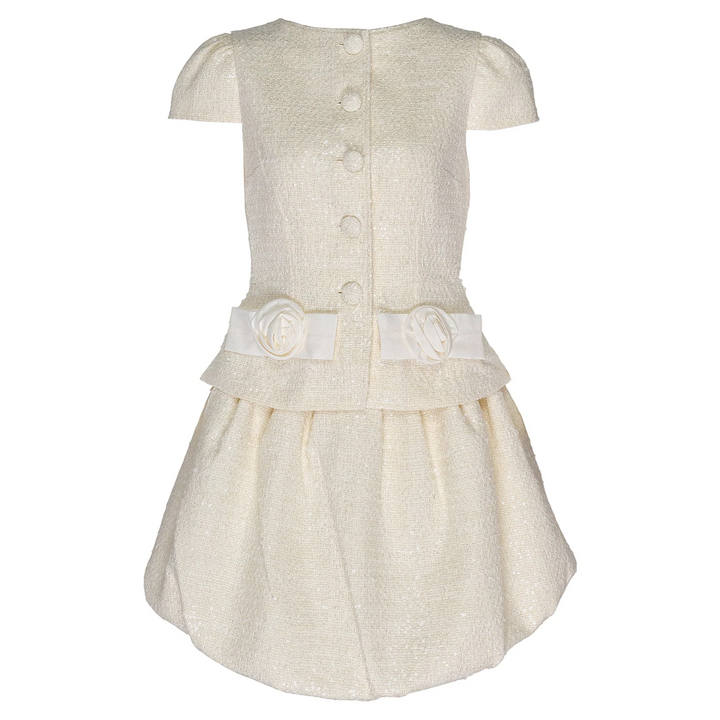 Cream Boucle Bow Detail Mini Dress