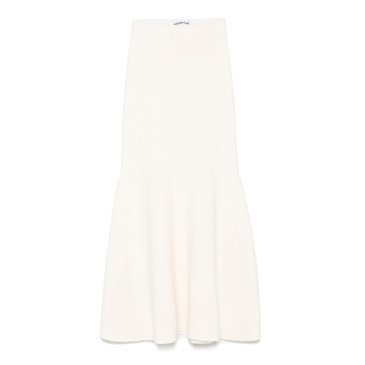 Cream Flared Knit Midi Skirt