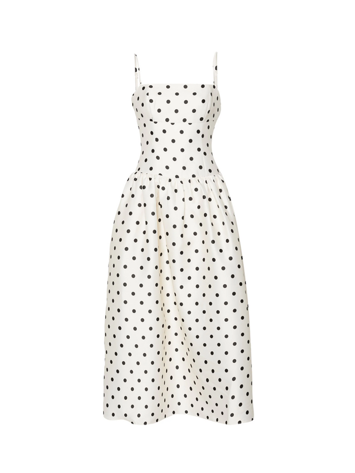 Self-Portrait_Cream_Polka_Dot_Taffeta_Midi_Dress_White