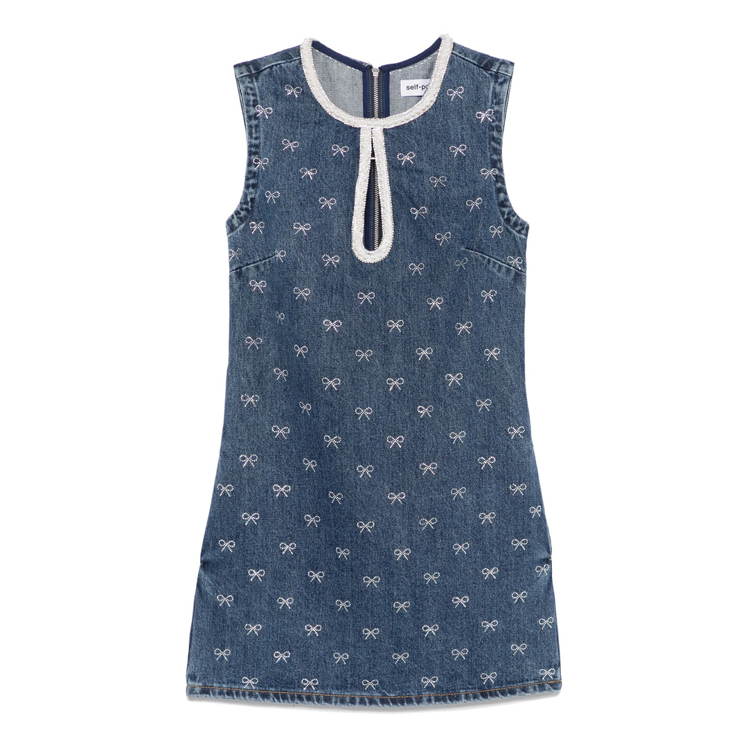 Denim Diamante Bow Mini Dress