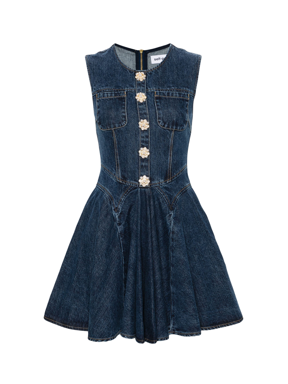 self portrait denim skater mini dress SELF-PORTRAIT Denim Skater Mini Dress Blue - GINZA XIAOMA | Herms Boutique Tokyo