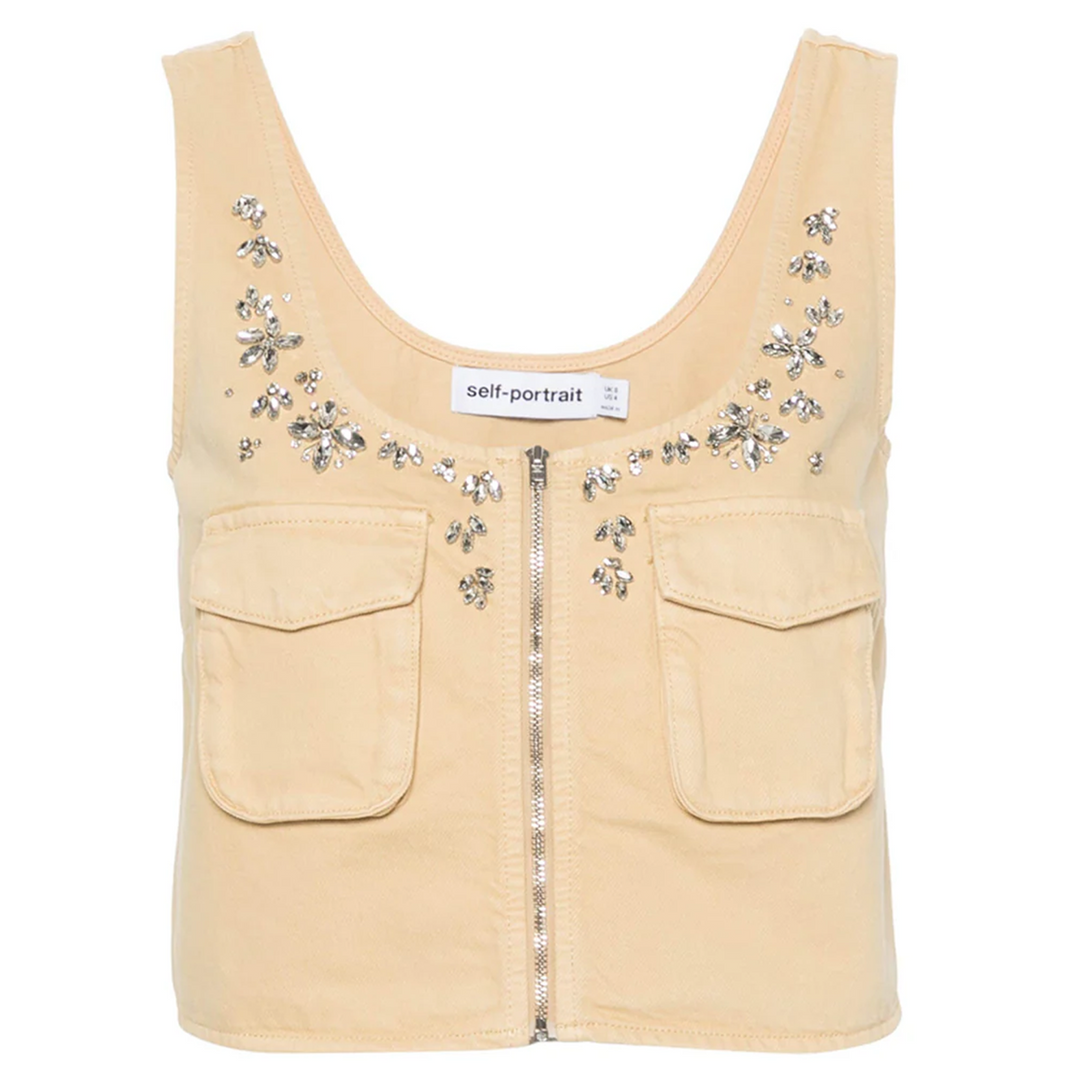 Embellished Denim Cargo Top