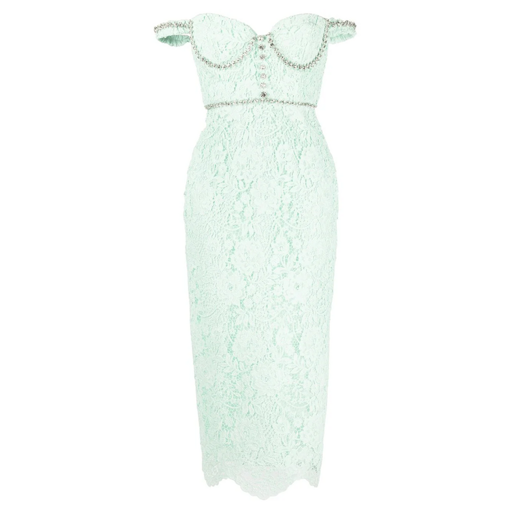 Green Cord Lace Diamante Midi Dress  Club21.com