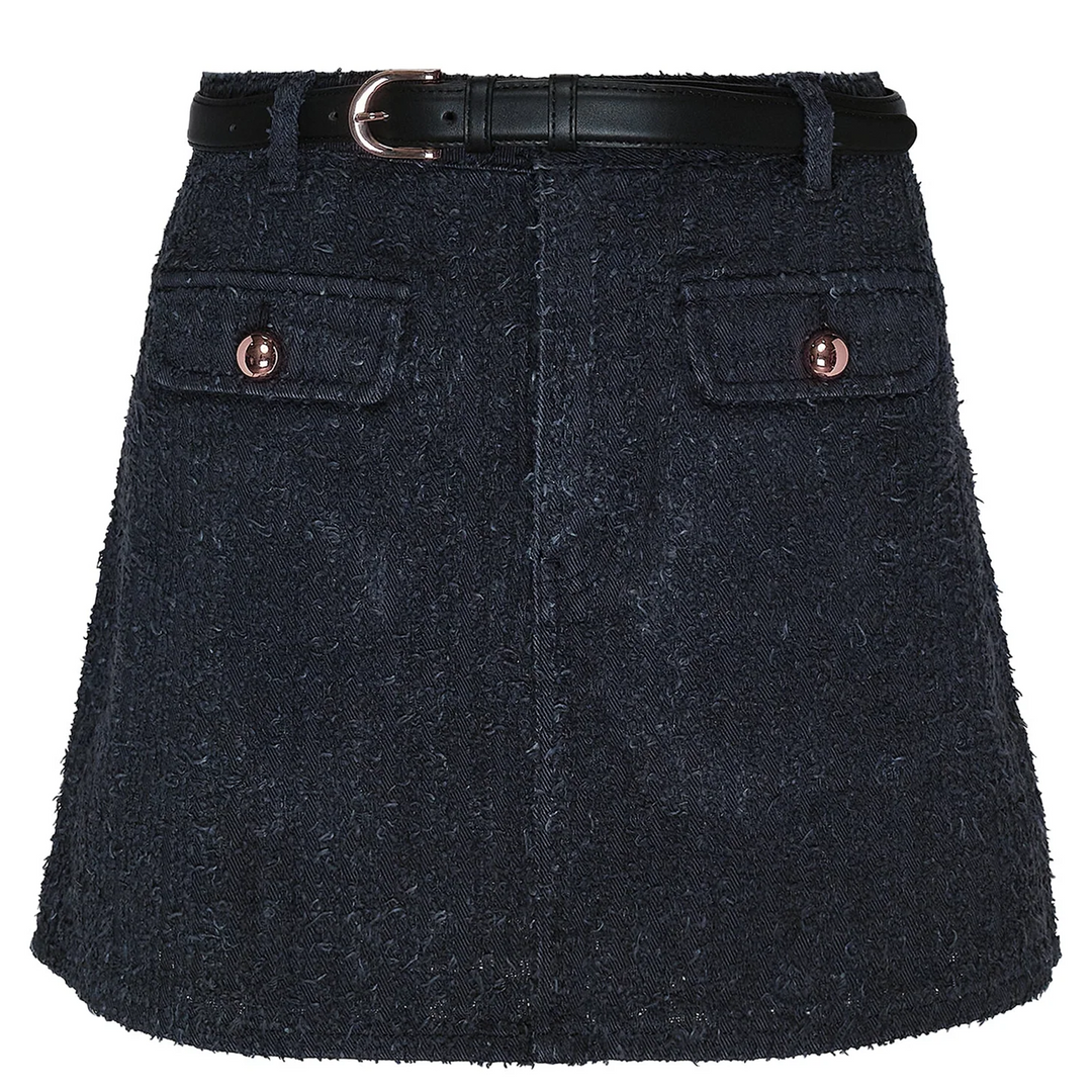 Grey Textured Denim Mini Skirt