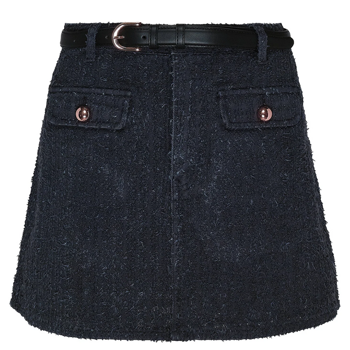 Grey Textured Denim Mini Skirt