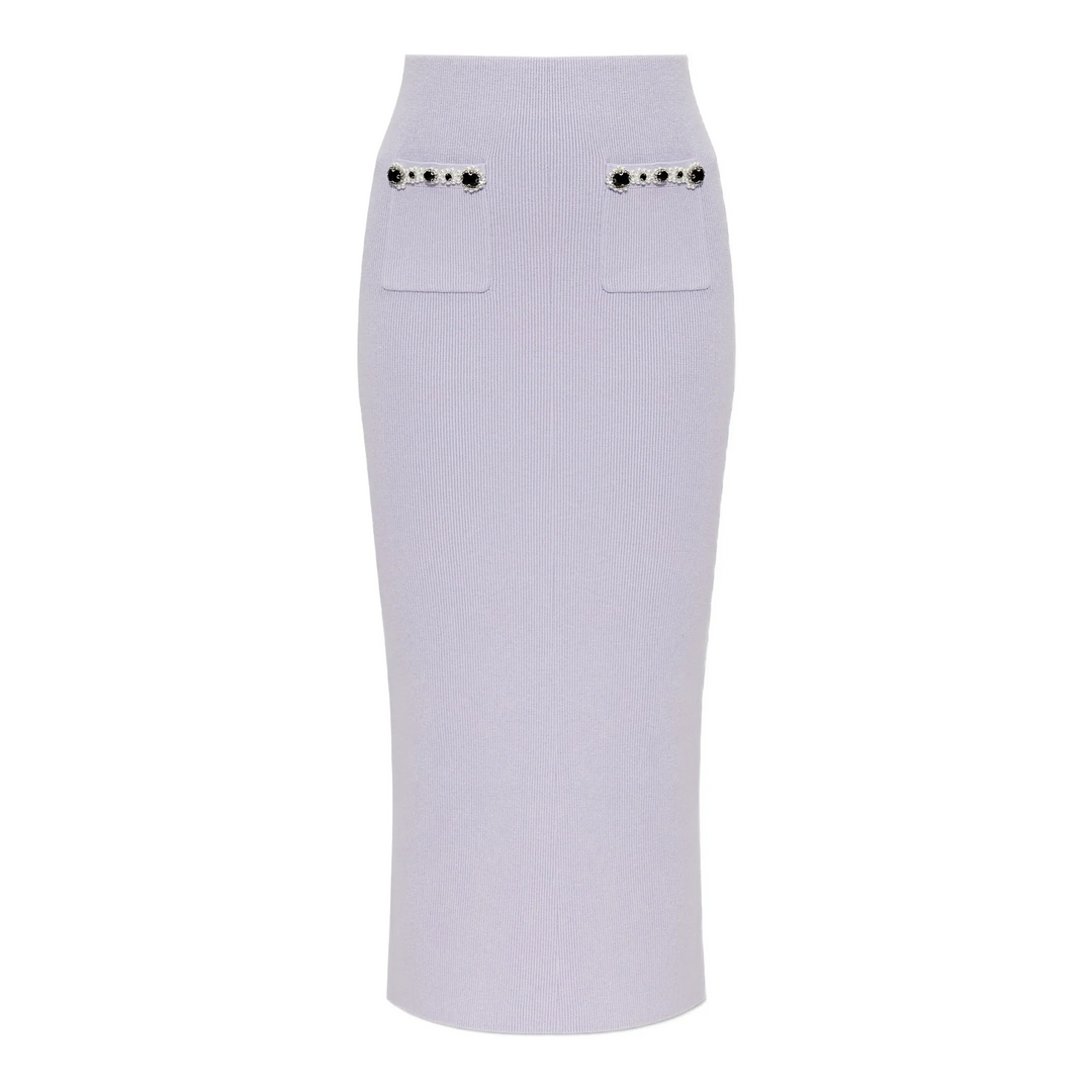 Lilac Embellished Knit Midi Skirt