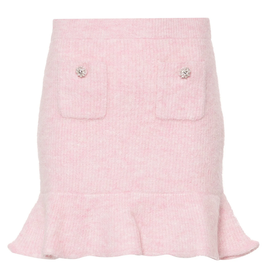 Pink Fluffy Rib Knit Mini Skirt