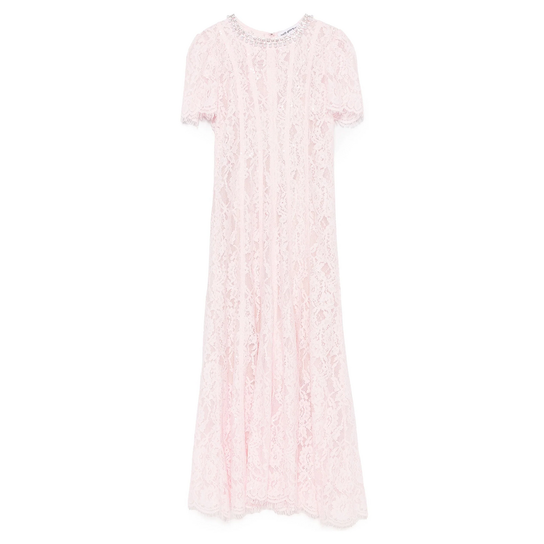Pink Lace Embellished Midi Dress