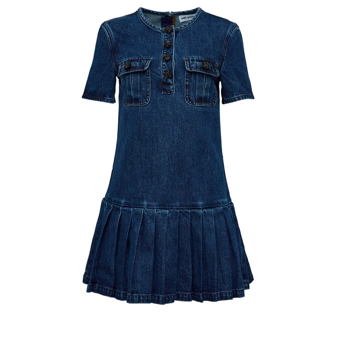 Self-Portrait_Pleated_Denim_Mini_Dress-Denim