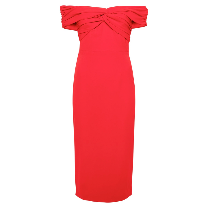 فستان ميدي أحمر بكتف مكشوف