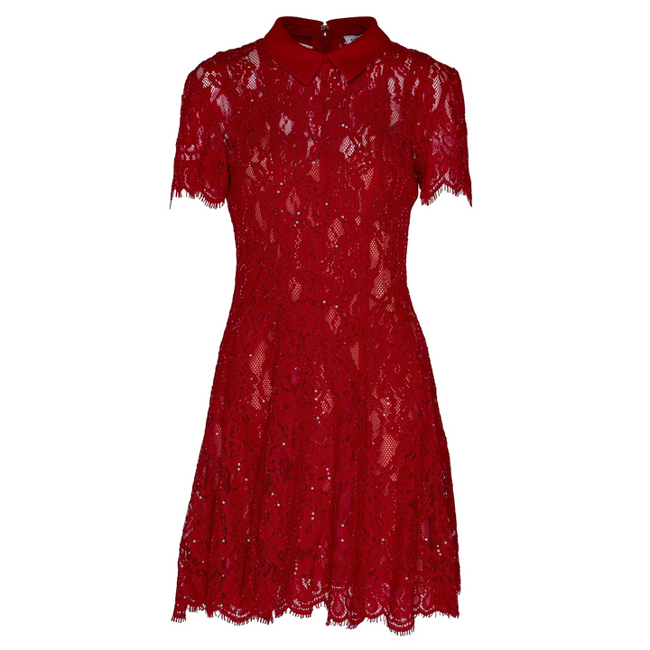 Red Sequin Lace Mini Dress