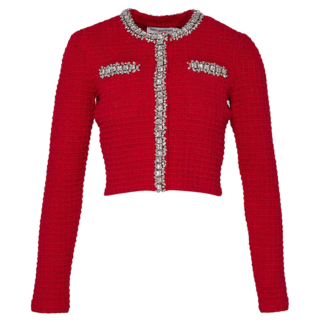 Red Textured Knit Cardigan