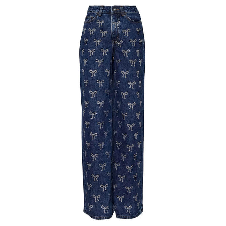 Rhinestone Bow Denim Jeans
