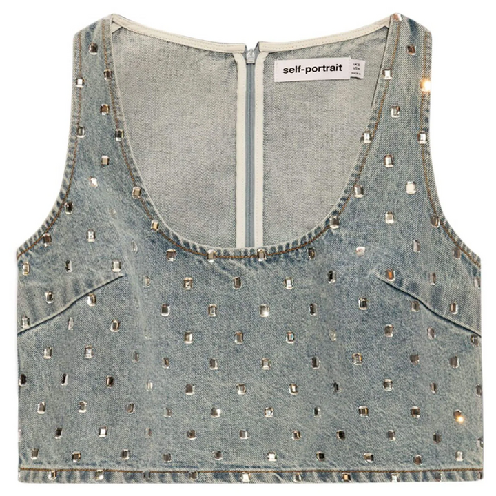 Square Rhinestone Denim Top