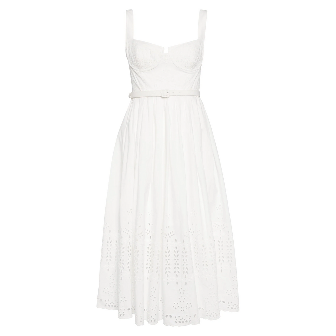 self portrait white cotton broderie midi dress Self-Portrait White Broderie Eyelet Cotton Bea Midi Dress M