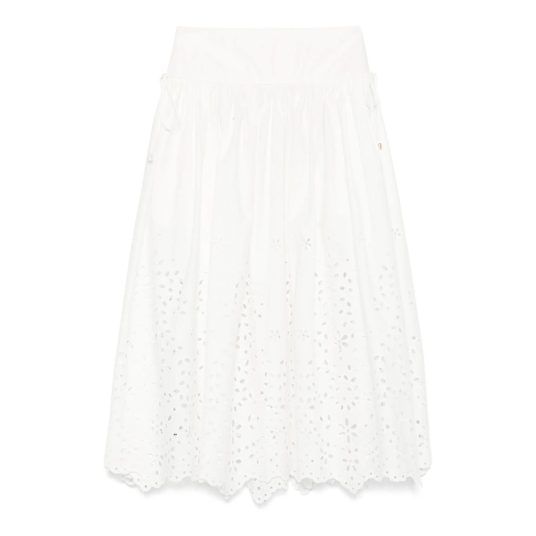 White Cotton Embroidered Midi Skirt