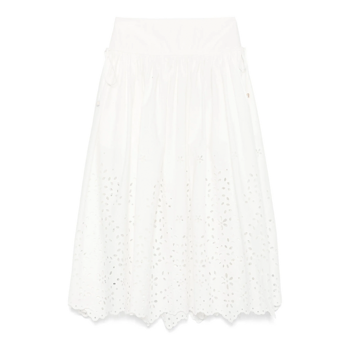White Cotton Embroidered Midi Skirt