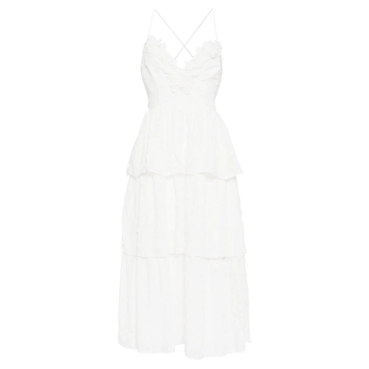 White Cotton Tie Back Midi Dress