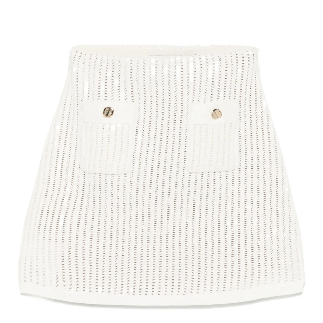 White Sequin Crochet Mini Skirt