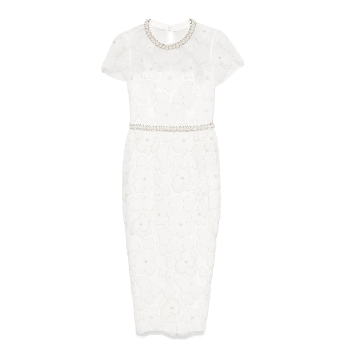 White Embellished Tulle Midi Dress