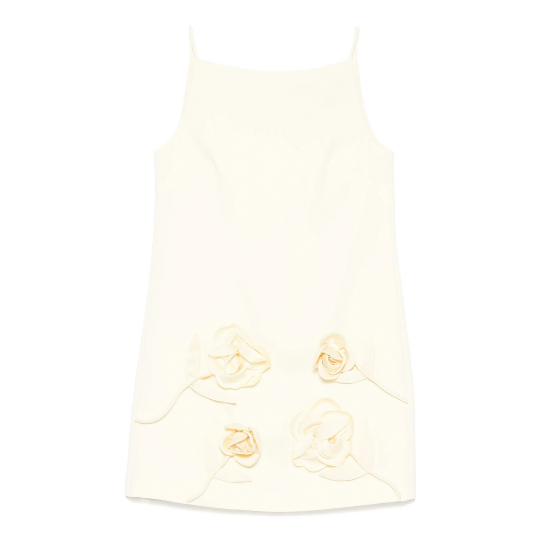 Yellow Crepe Flower Mini Dress