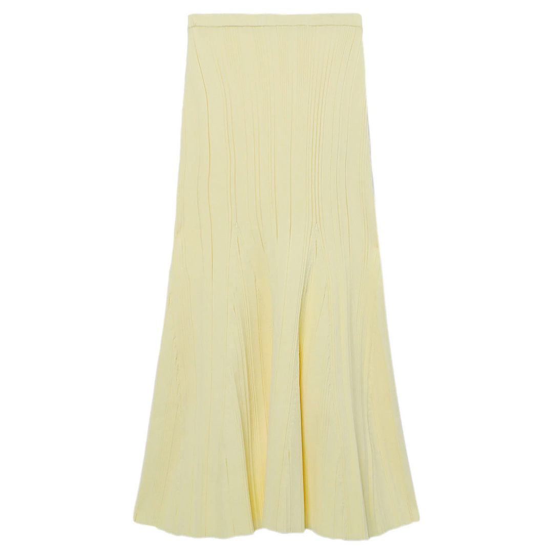 Yellow Ribbed Viscose Knit Skirt