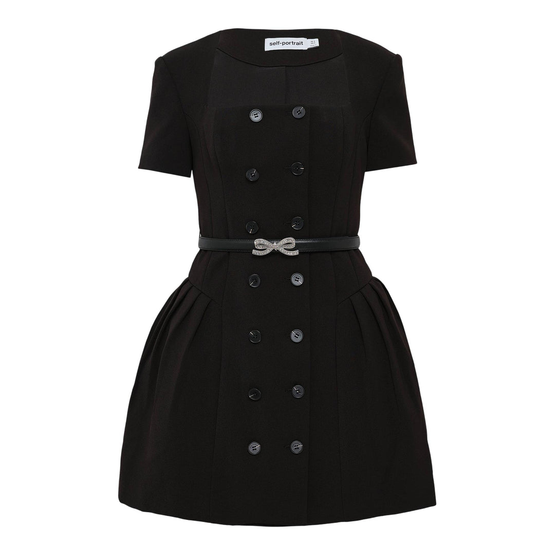 Black Crepe Short Sleeve Mini Dress - Main Image