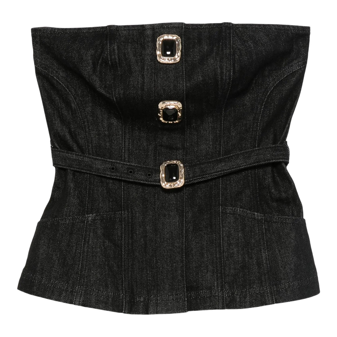 Club21 - Self-Portrait - Black Denim Bandeau Top - DENIM TOPS - Black