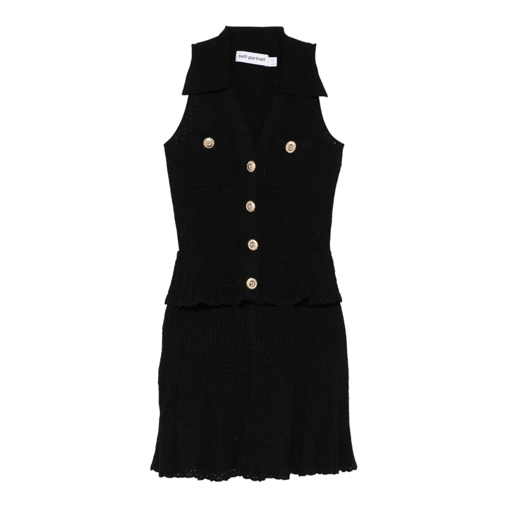 Club21 - Self-Portrait - Black Pointelle Knit Mini Dress - KNIT DRESSES - Black