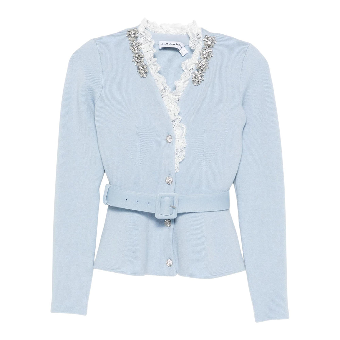 Club21 - Self-Portrait - Blue Crystal Trim Cardigan - CARDIGANS - Light Blue