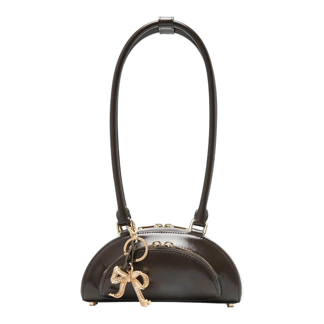 Club21 - Self-Portrait - Brown Leather Mini Shoulder Bag With Charm - HANDBAGS - Dark Brown